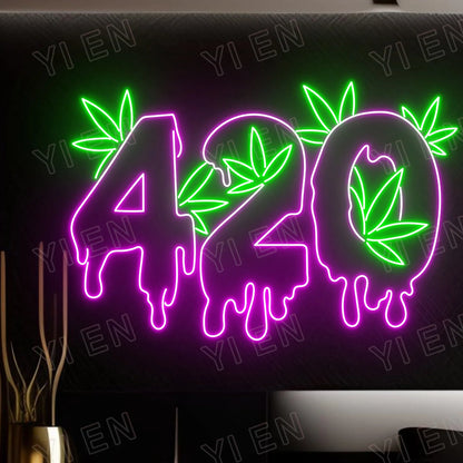 Dripping 420 Smoking Weed Leaf Neon Sign, 420 Led Sign, Weed Leaf Led Sign, Smoking Weed Led Light, Smoke Shop Neon Light, Smoke
